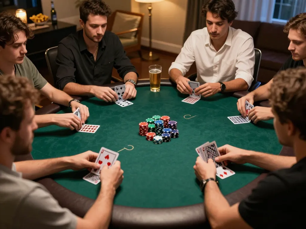 Competitors enjoying a lively poker night at HIT CLUB, showcasing intense gameplay and camaraderie.
