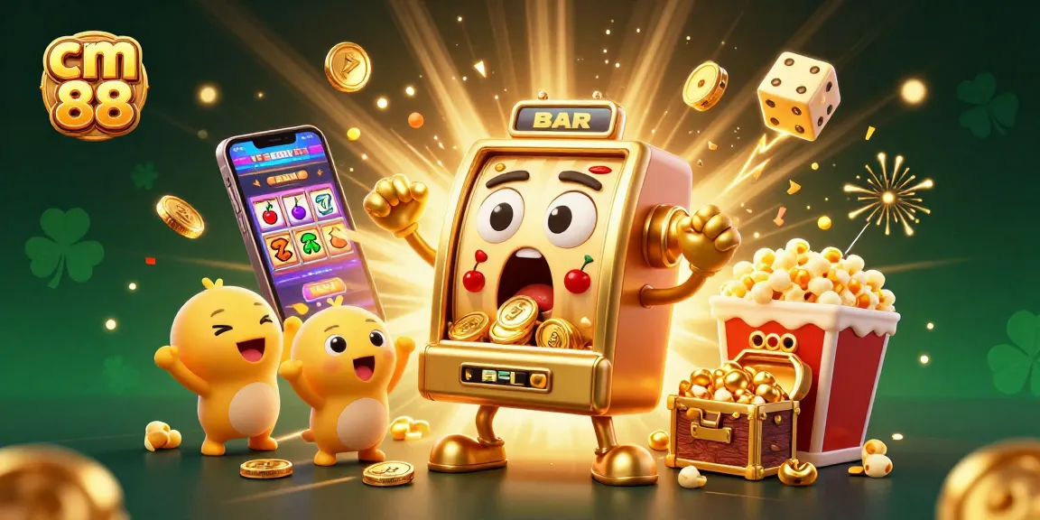Celebrate your wins at cm 88 with a vibrant casino scene filled with golden slot machines.