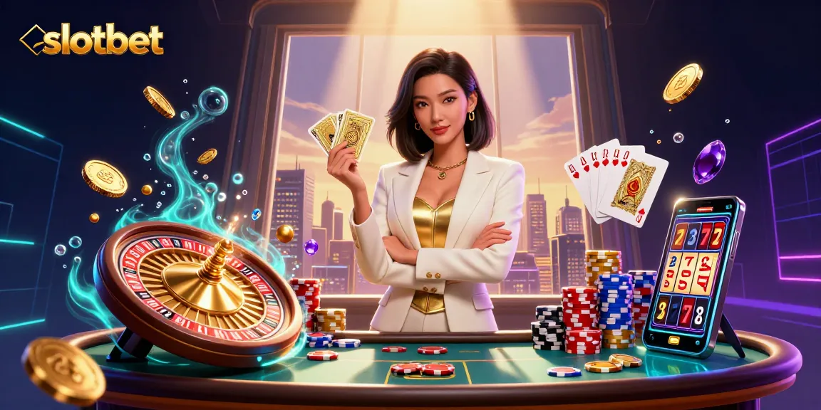 Engage with the thrilling world of slotbet featuring a confident woman, casino elements, and vibrant visuals.