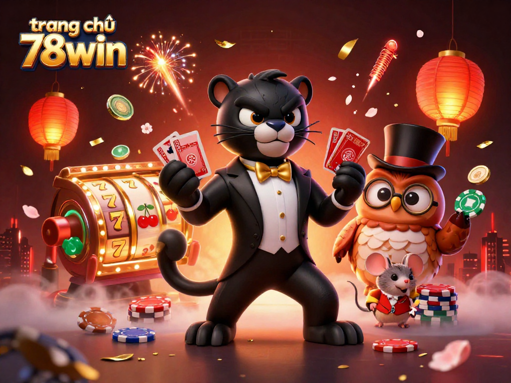 Engage with the vibrant world of trang chủ 78win featuring a panther, owl, and mouse among casino treasures.