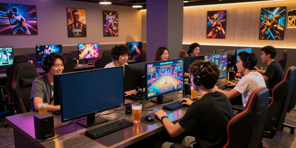 Playful gaming atmosphere at https://wolfbet-bonus.com/ with friends enjoying a casino game.