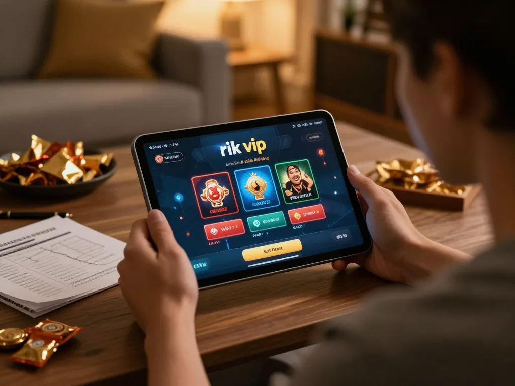 Engaging in rik vip casino gameplay on a tablet with strategy notes nearby, promoting responsible gaming.