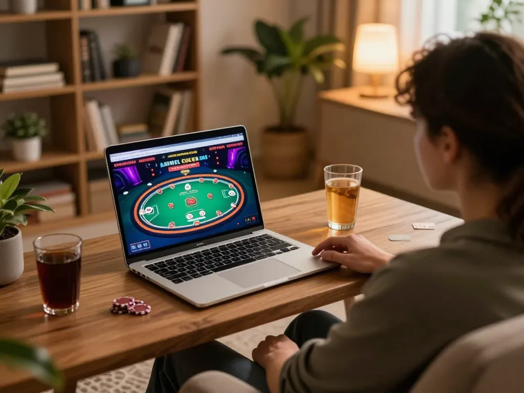 Engaging online casino gameplay at home with goal123 ac interface on the laptop screen
