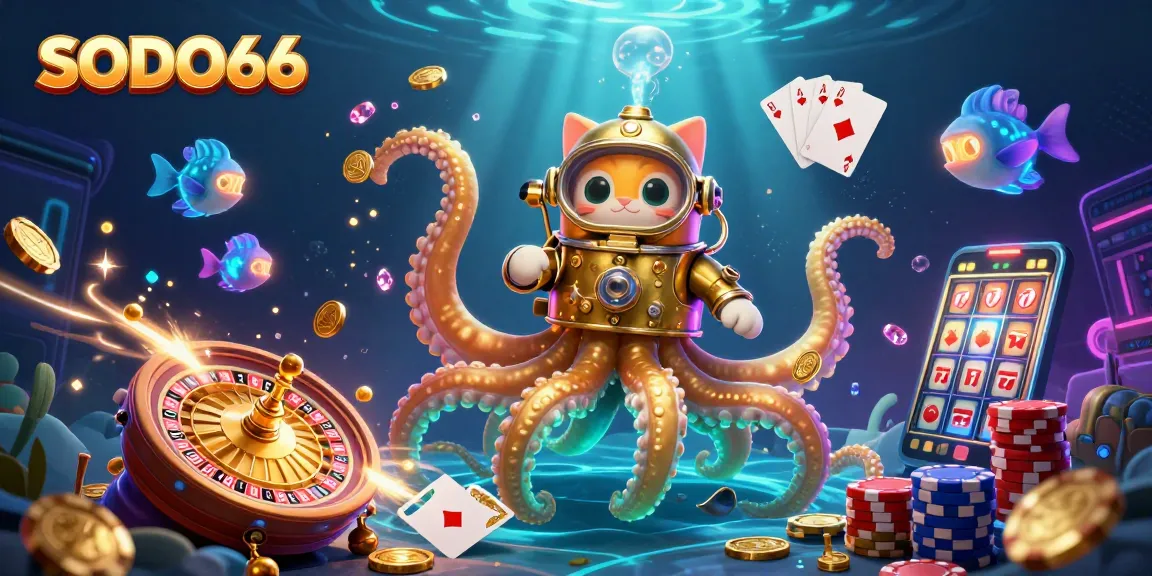Experience thrilling gaming at SODO66 with vibrant slots, a colossal kraken, and dazzling treasures!