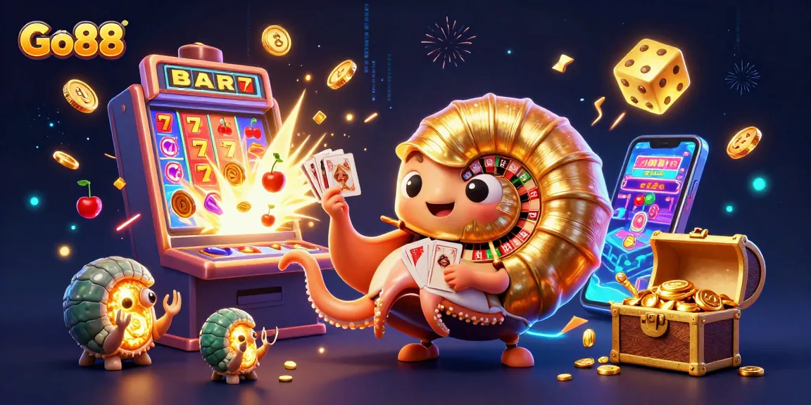 Experience exhilarating gaming adventures with Go88 in this vibrant 3D casino scene.