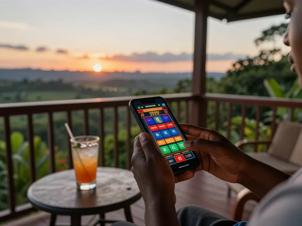 Engaging in online gambling from Papua New Guinea, a player places bets on a smartphone.