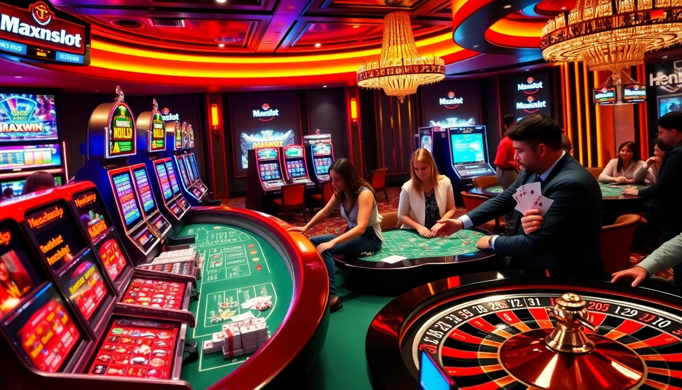 Players enjoying exciting casino games at idnslot, featuring vibrant slots and high-stakes poker.