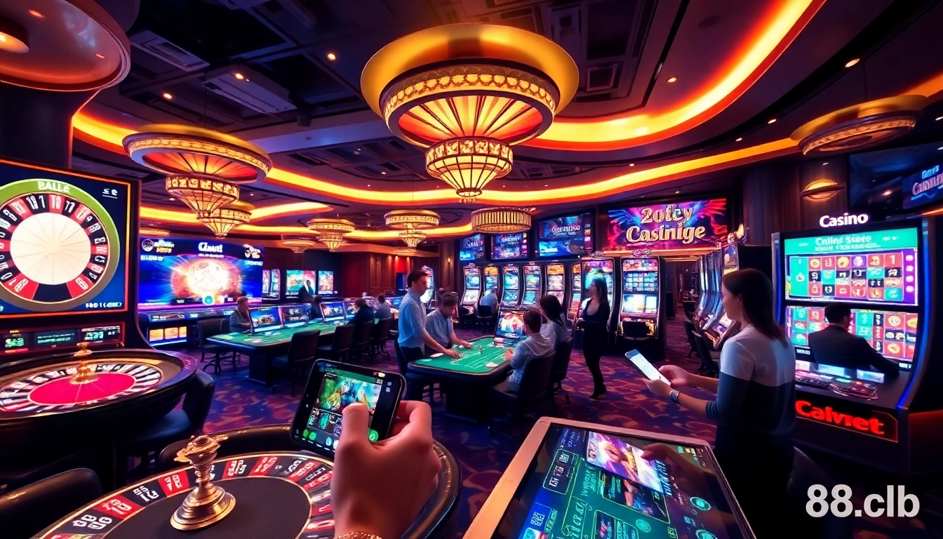 Experience an exciting online casino scene at 88clb showcasing games, players, and engaging interfaces.
