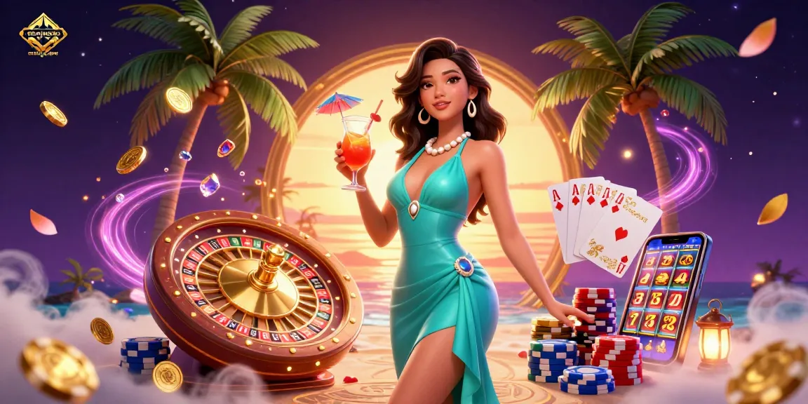Gagnez gros au nouveau casino en ligne avec une scène de casino tropical glamour pleine d'éléments de jeu dynamiques.