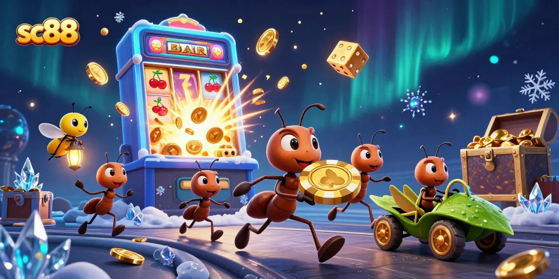 Experience exciting gameplay strategies at SC88 with a 3D illustration of ants on a heist.