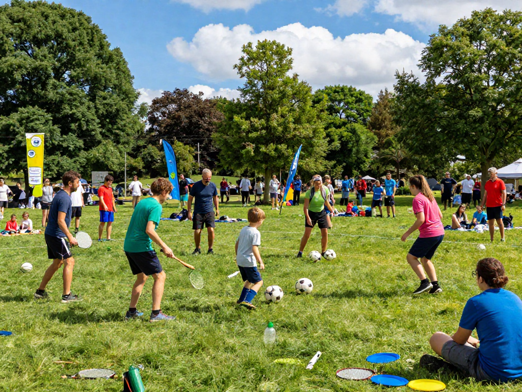 Fair play sports event showcasing diverse athletes competing in a vibrant outdoor park.