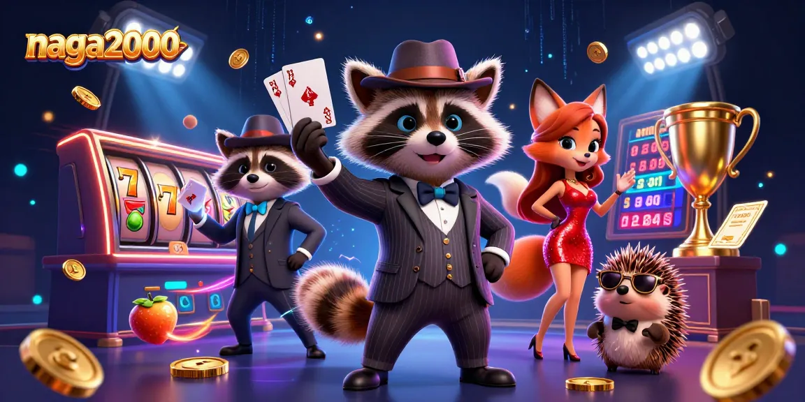 Permainan slot menarik di NAGA2000, dikelilingi karakter kartun berbasis kasino yang fantastis.