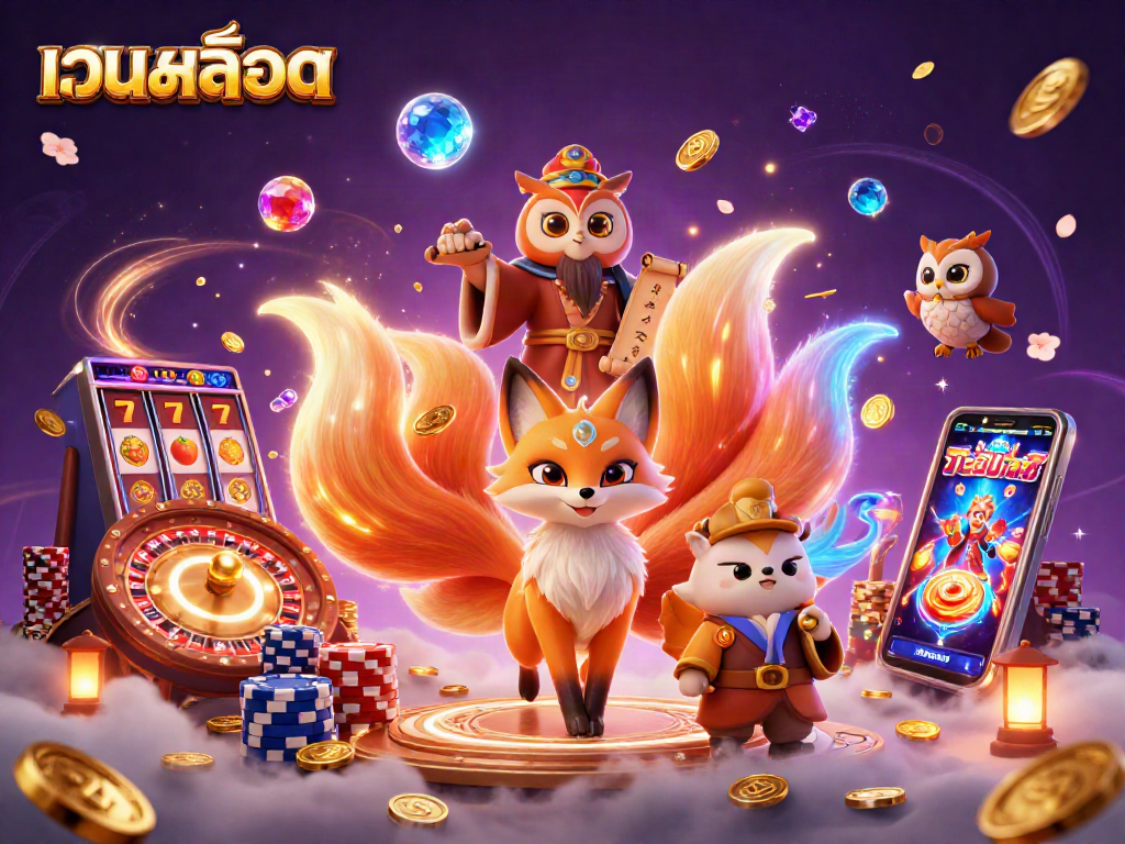 Enhance your เว็บสล็อต gameplay with a vibrant scene of colorful spirits and casino elements.