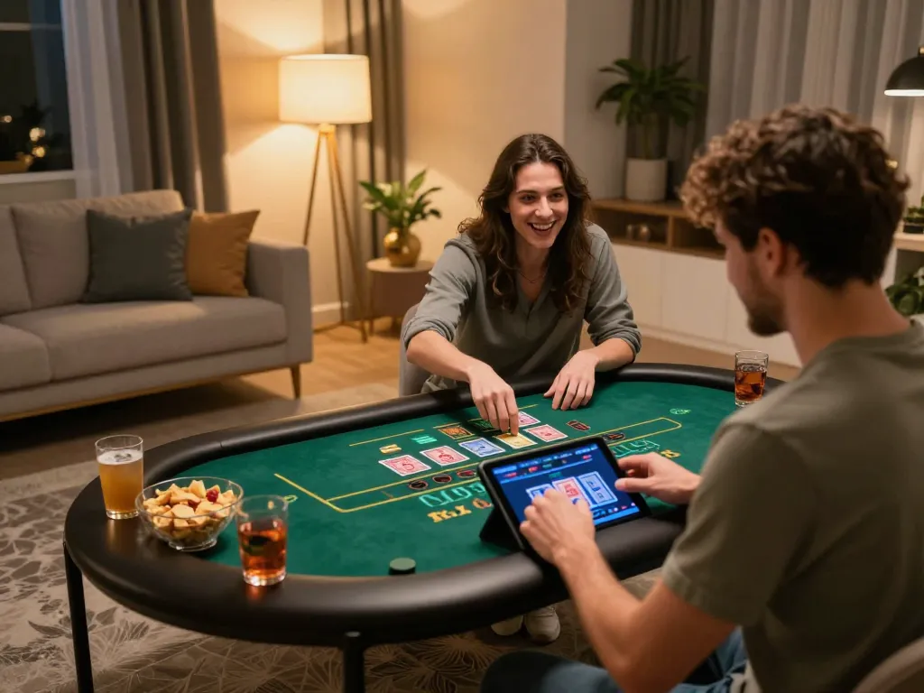 Engaging moment on link 98win where a user plays live casino on a tablet in a cozy living room