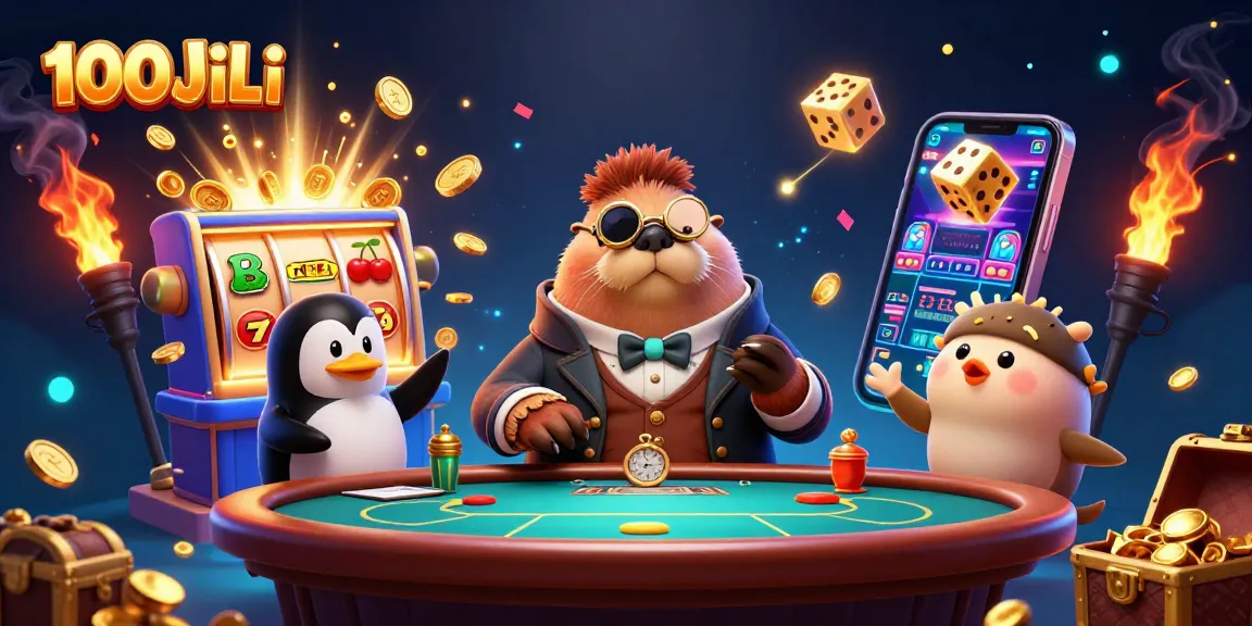 Engage in thrilling gameplay at 100JiLi with a vibrant underwater casino scene featuring exciting characters.