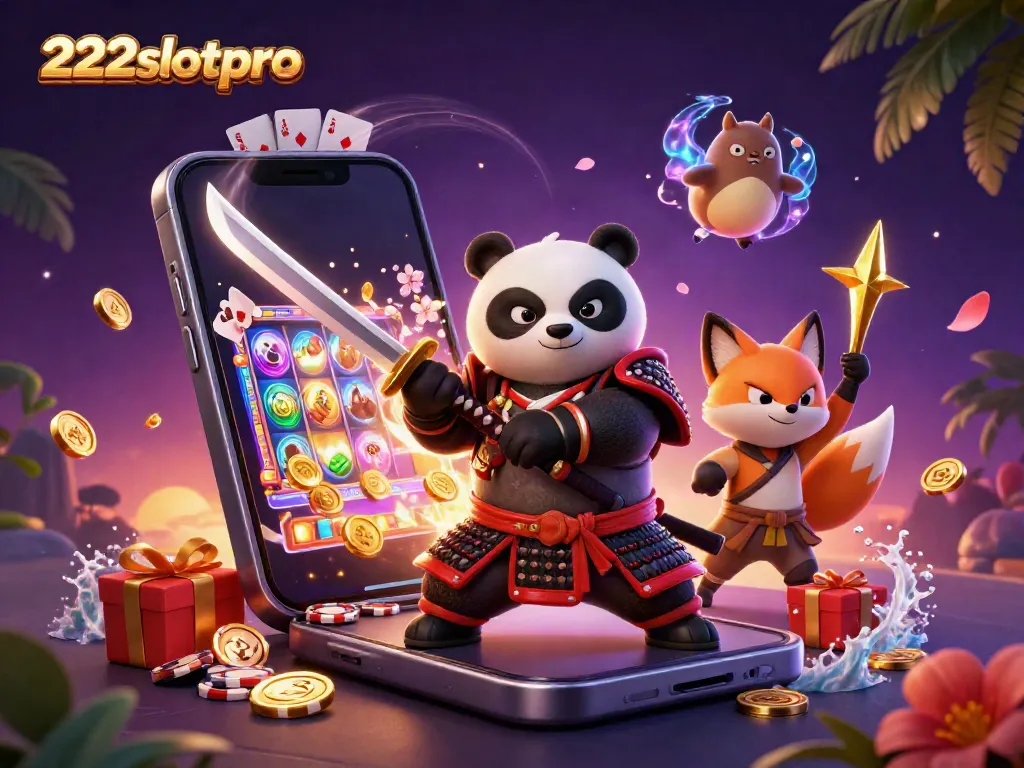 Menikmati permainan slot yang menawan di 222slotpro dengan panda samurai dan ninja rubah.