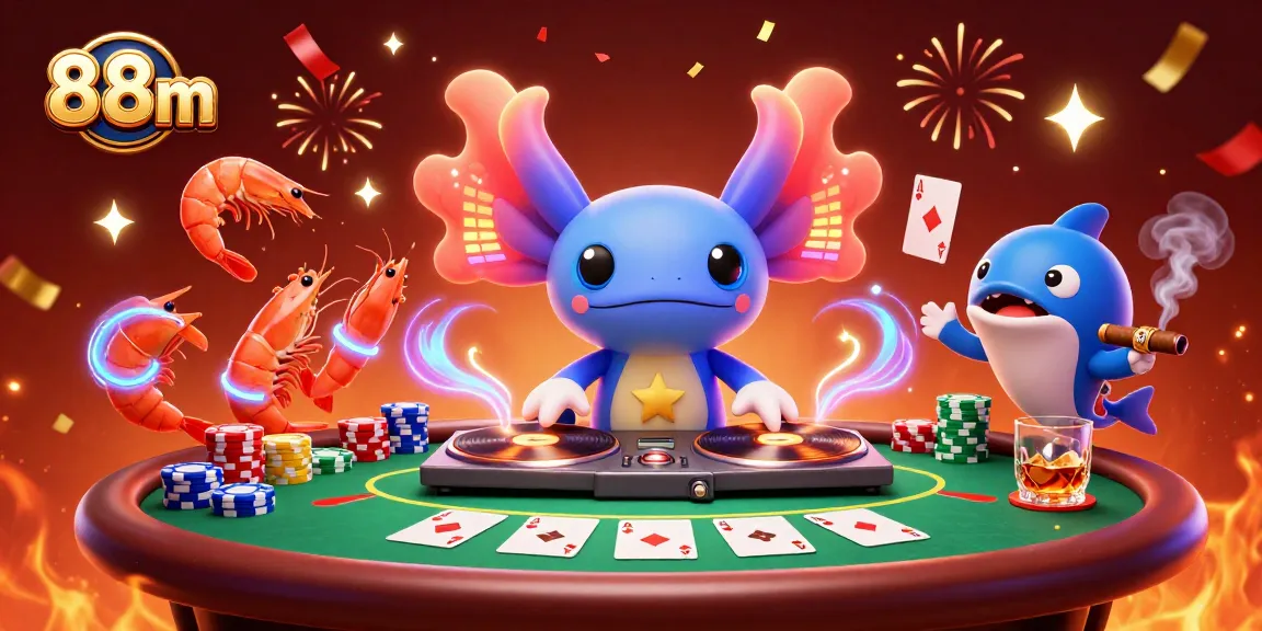 Experience thrilling 88m poker action featuring vibrant characters celebrating at a roulette table.