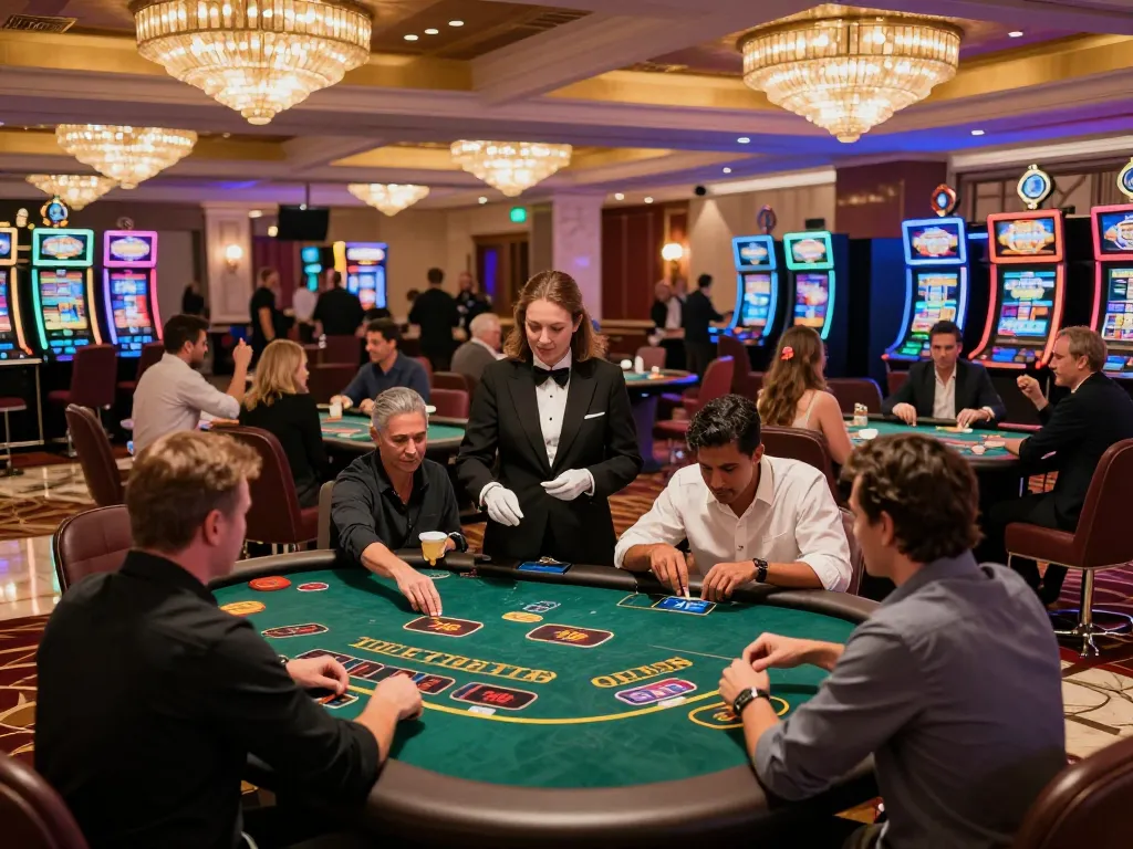 MPOID enhances your gaming experience at a bustling casino table with vibrant atmosphere and active gameplay.