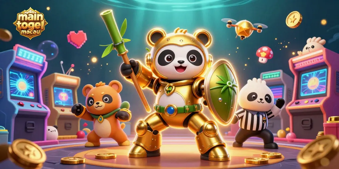 Rasakan keseruan bermain togel Macau di arena digital dengan panda raksasa berpakaian robot serta penonton hewan.