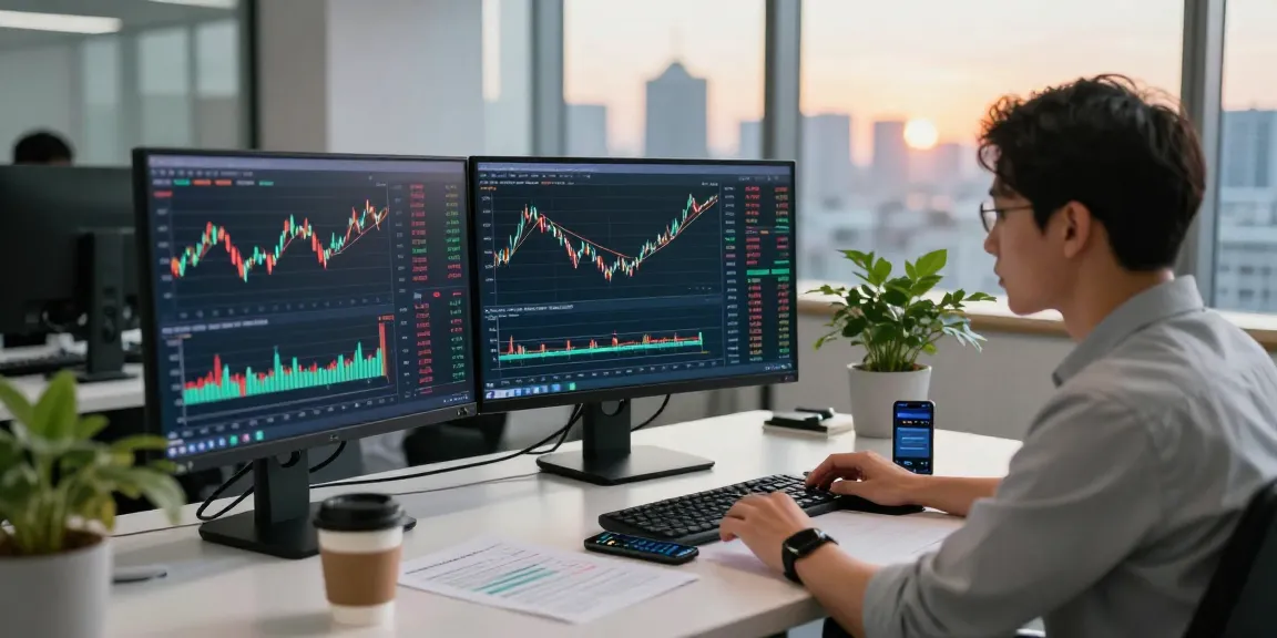 Анализ данных криптовалют на бирже BitMEX в современном офисе с эффектным видом на город.