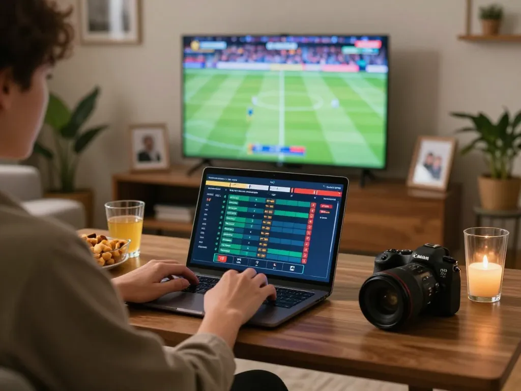 Placing live bets on 789win through a laptop during an exciting sports event at home