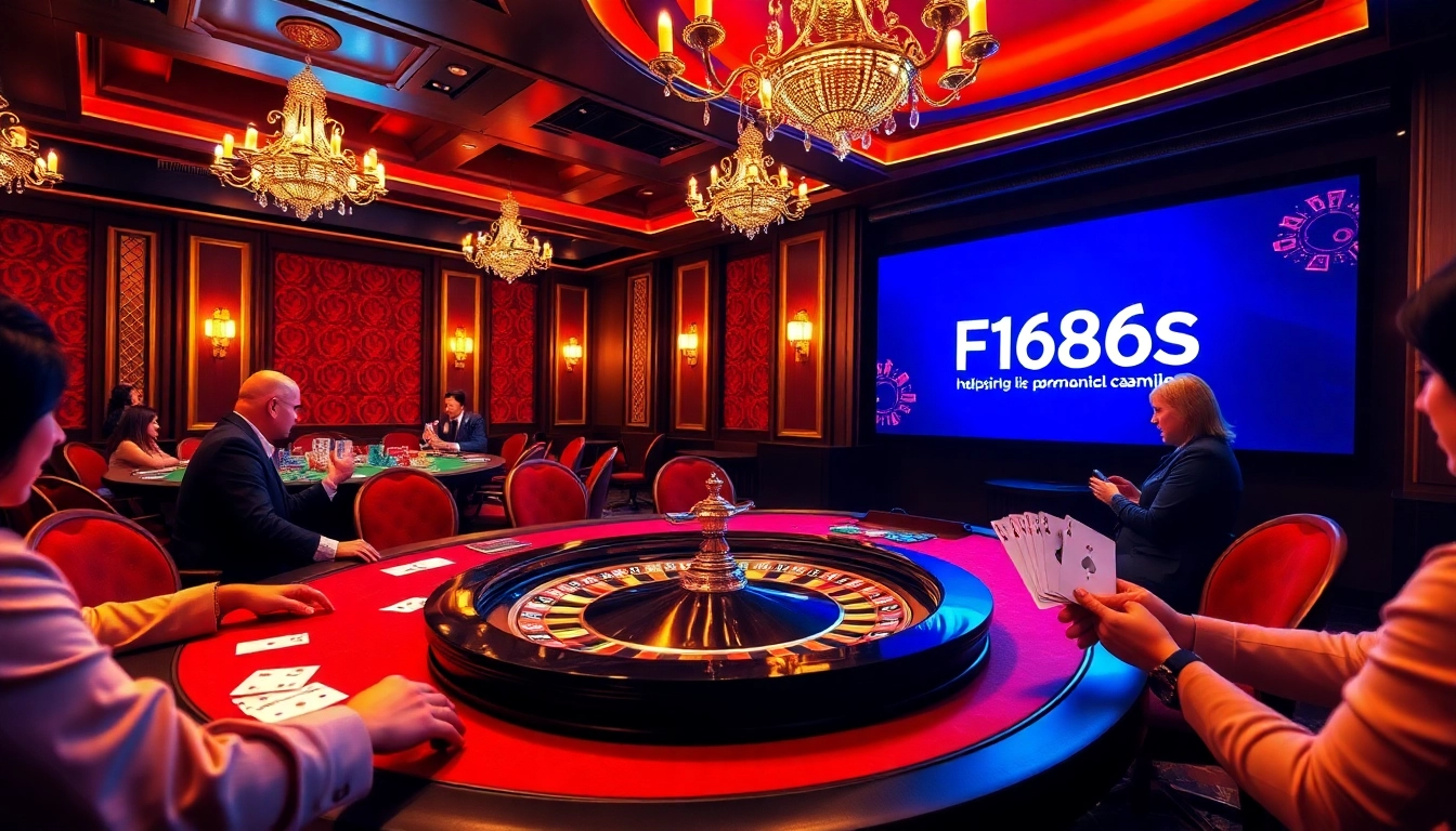 Experience thrilling gameplay at https://f1686s.com/ with poker chips flying and cards dealt at a roulette table.