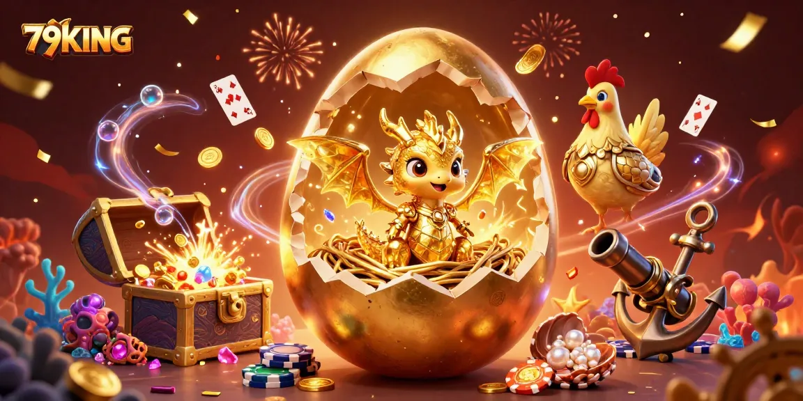 Engage in thrilling gameplay at 79KING with our vibrant 3D illustration showcasing a golden dragon and blooming casino elements.