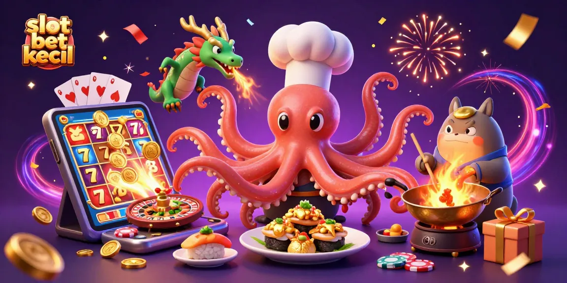 Experience the excitement of slot bet kecil with dynamic characters, spinning reels, and golden rewards in a lively casino setting.