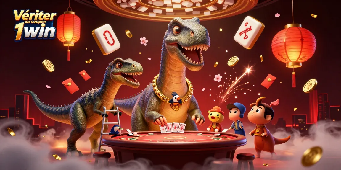 Vérifier un coupon 1win facilement avec des cartes et des éléments de casino colorés.