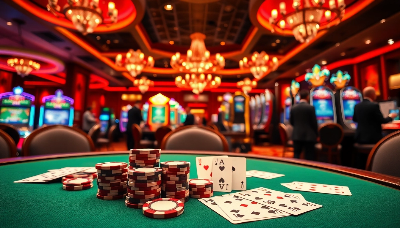 Engaging scene of a gambling forum showcasing a lively casino environment with poker chips.