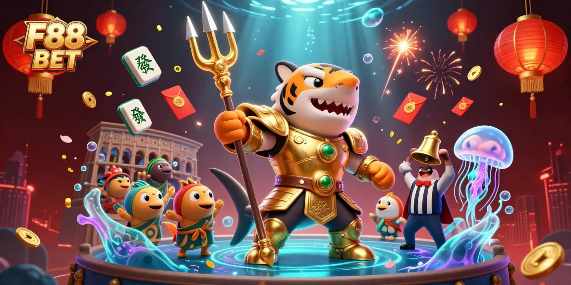Engage with F88 BET at an underwater colosseum featuring a tiger shark in gladiator armor.