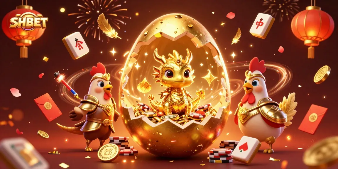 Win big at SHBET with a stunning 3D illustration of a golden dragon on poker chips surrounded by festive elements.