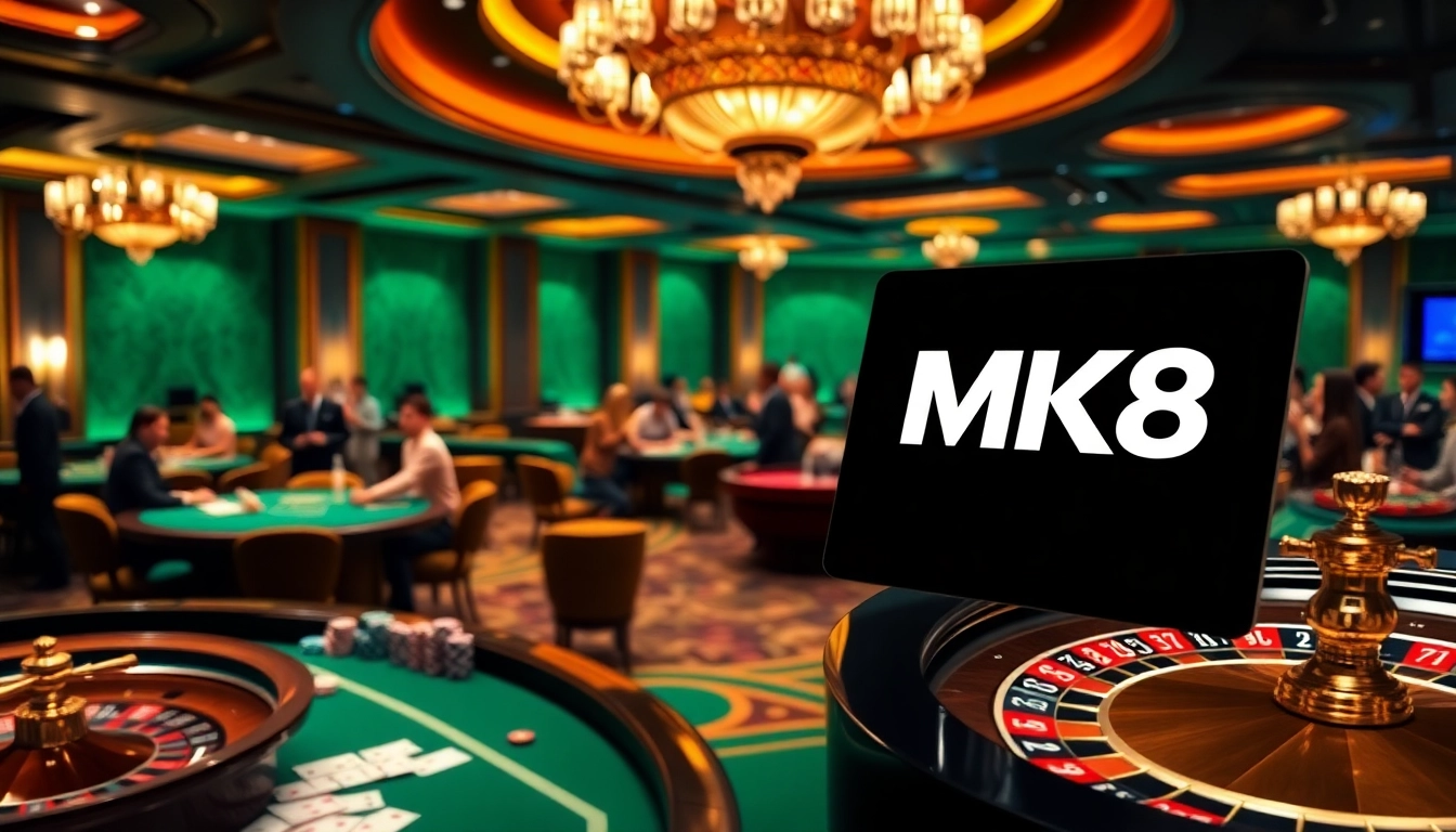 Players enjoying thrilling MK8 casino games at a vibrant gambling table.