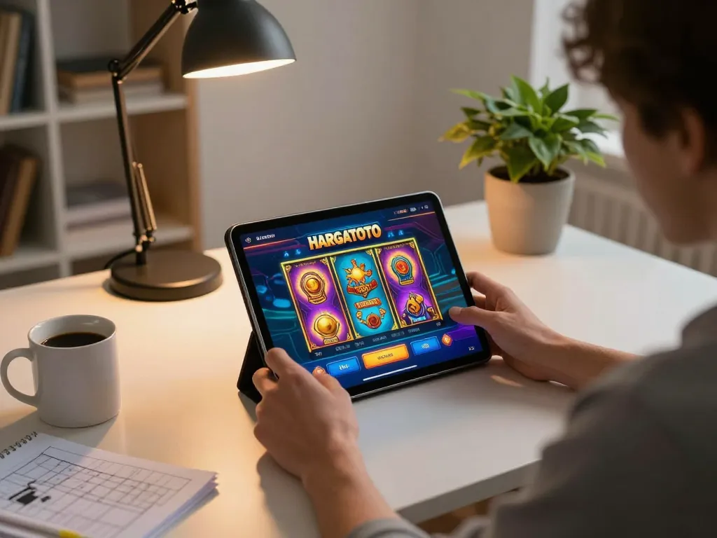 Terlibat dalam permainan slot online HARGATOTO, menampilkan antarmuka yang ramah pengguna dan suasana permainan di rumah yang nyaman