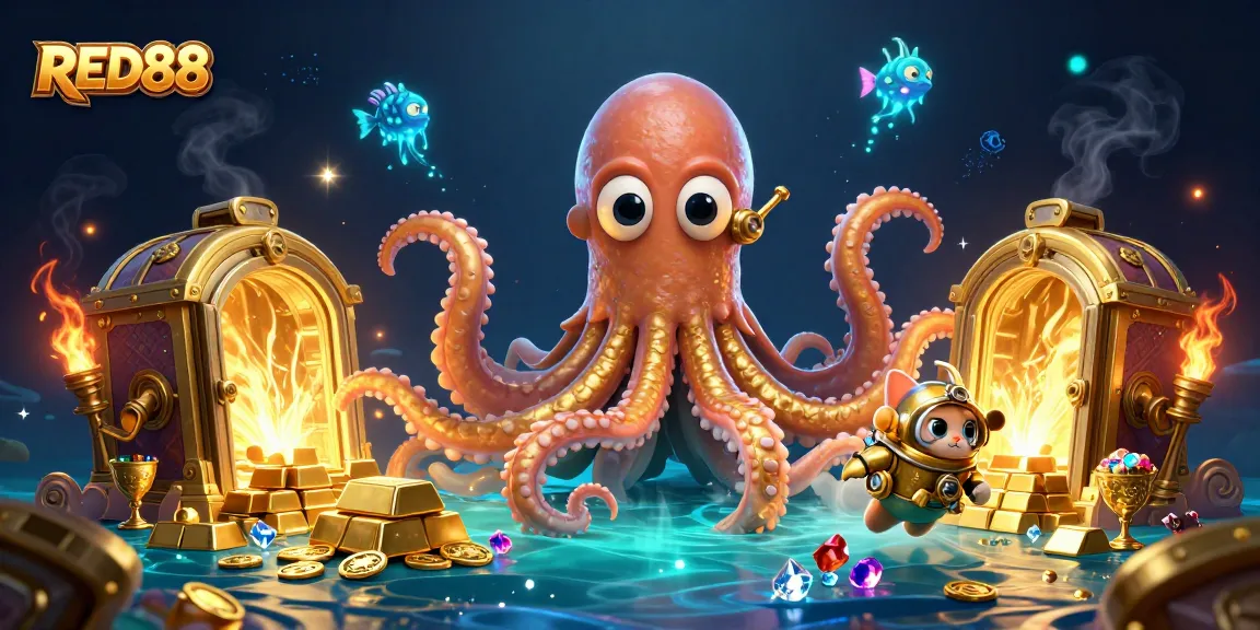 Engage with RED88 through a dynamic underwater adventure showcasing casino treasures.