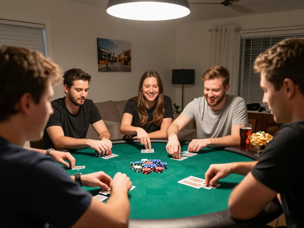SC88 poker game night scene with friends enjoying competitive atmosphere and vibrant poker chips