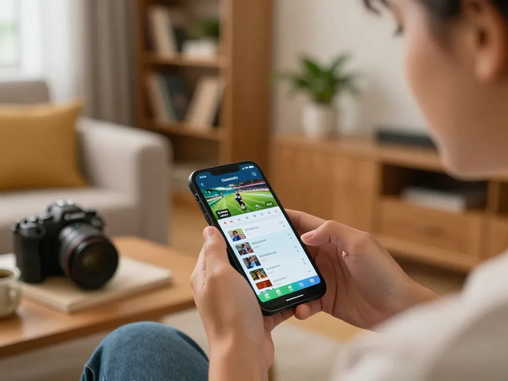 Kèo nhà cái 5 player analyzing sports bets on smartphone in comfortable living room