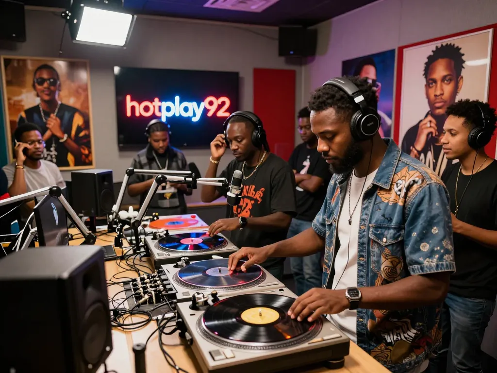 Dinamisnya suasana studio yang menunjukkan energi sesi DJ langsung hotplay92.