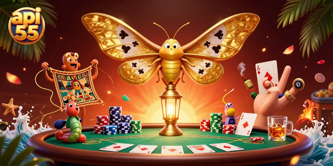 api 55 ignites casino excitement with a detailed illustration of an enchanting moth and poker scene