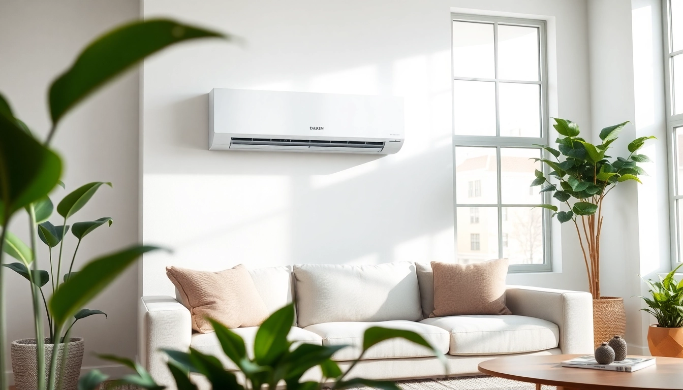 Installing a Daikin mini split AC in a modern living room setup for ultimate comfort.