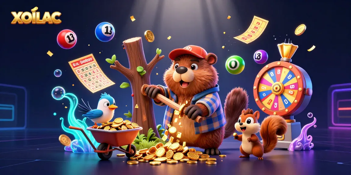 Experience the thrill of XOILAC with vibrant visuals, lottery elements, and gold coins raining down.