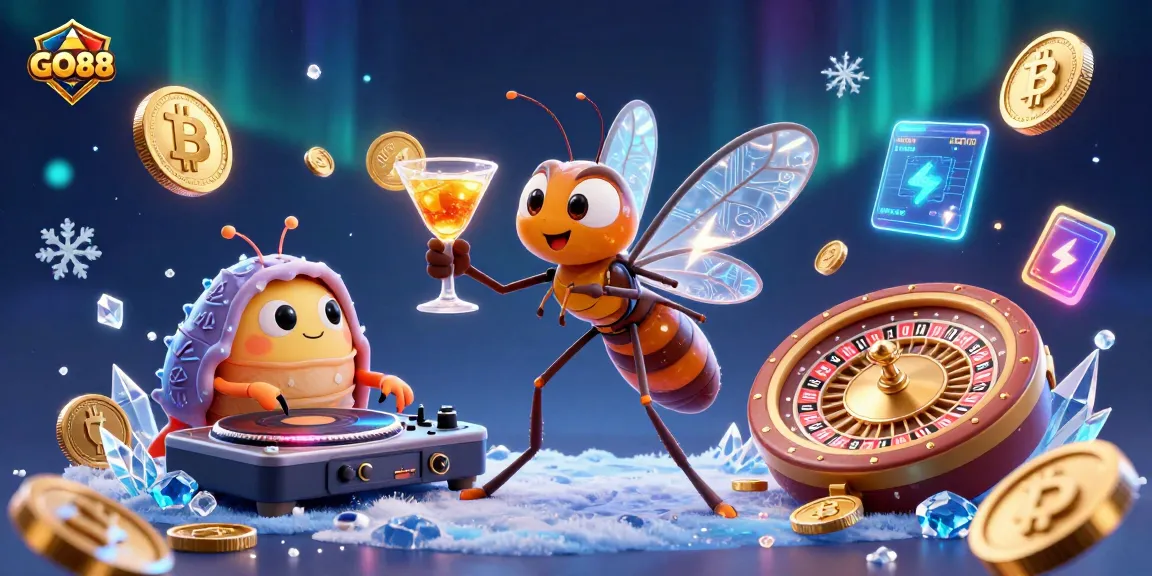 Experience GO88 with a lively casino-themed illustration featuring unique characters and vibrant gaming elements.