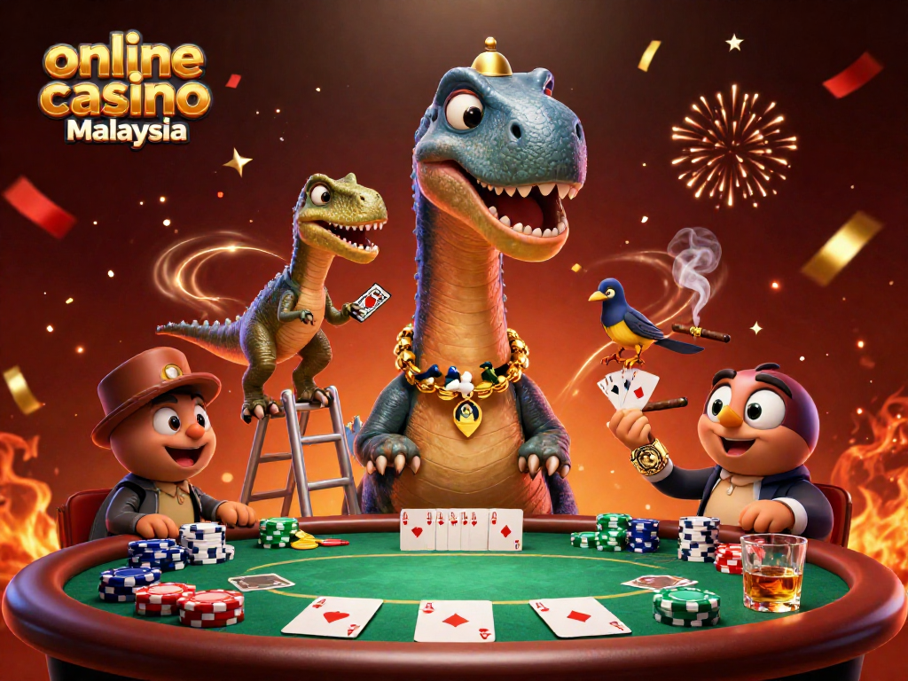 Permainan menarik di kasino dalam talian Malaysia dengan dinosaur dan kad poker yang menggoda.