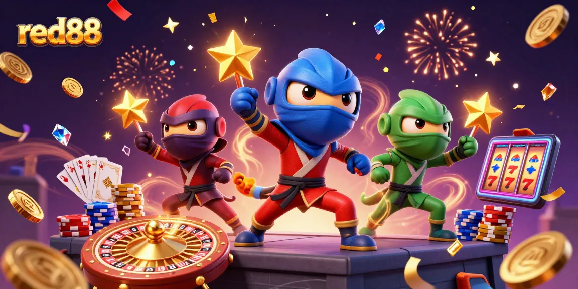 Experience thrills at red88 with ninja chameleons in action amid dazzling casino symbols.