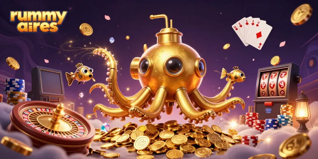 Experience thrilling gameplay with Rummy Ares as the kraken submarine and gadgets showcase the excitement of rummy!