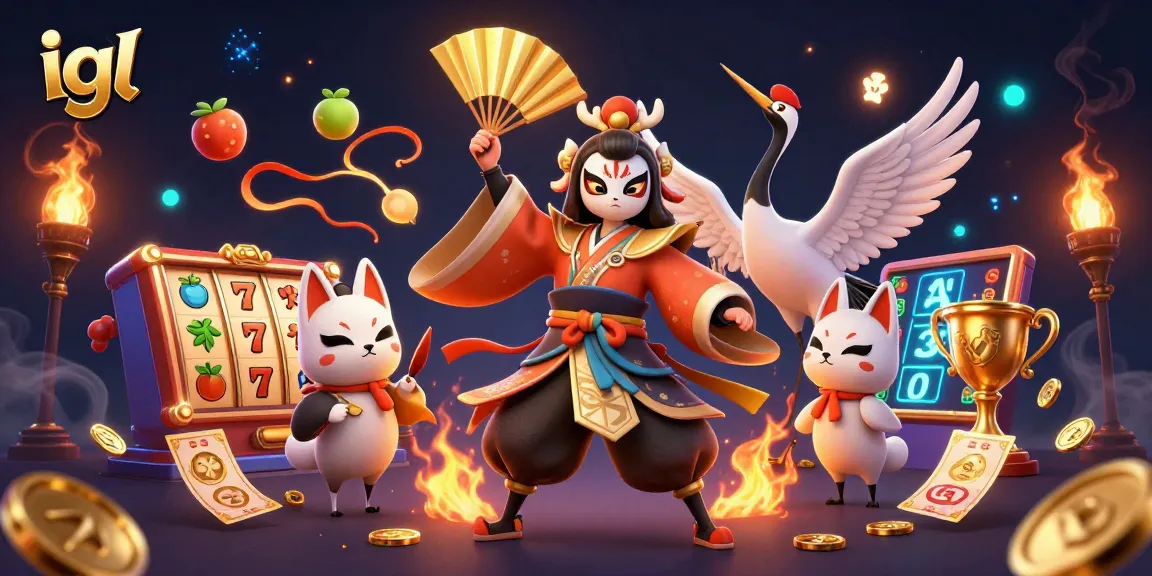 Experience thrilling igl jackpots with our vibrant 3D casino scene featuring kabuki warriors and gaming elements.
