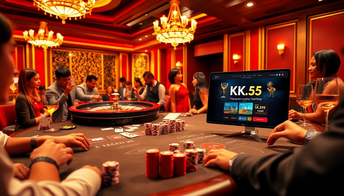 Experience the excitement of the KK55 homepage with vibrant casino visuals and dynamic games.