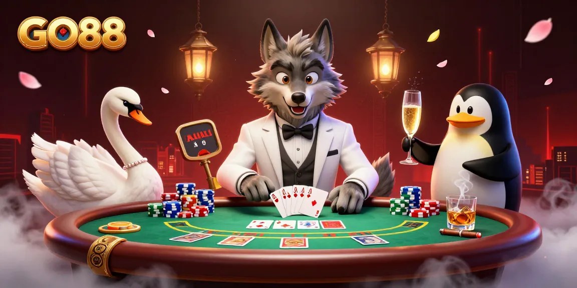 Experience thrilling gameplay at GO88 with a dynamic scene of iconic casino characters.