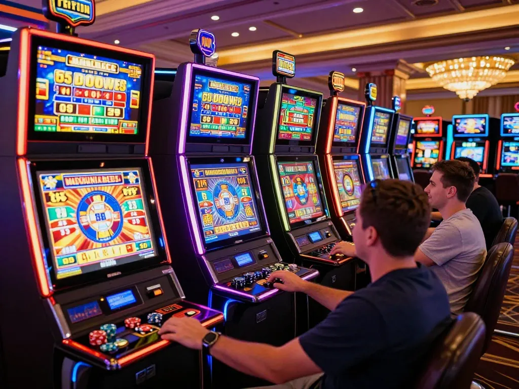 doctorjenmt players enjoying engaging slot machines in a lively casino environment