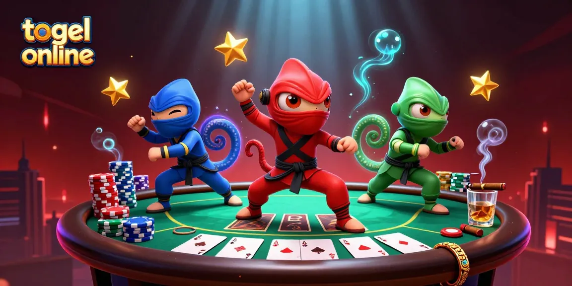 Engage with togel online action illustrated by vibrant ninjas at a poker table, showcasing thrilling gaming dynamics.